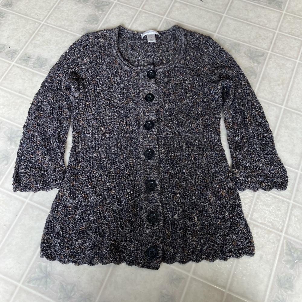 CHRISTOPHER & BANKS Small Black Brown Knit Cardigan 3/4 Sleeves Open Knit Cable